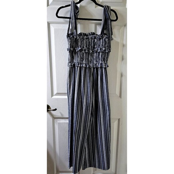 Kittenish Smocked Romper M Tie Straps Monochromatic Peplum Bodice Flare Legged - Picture 2 of 8